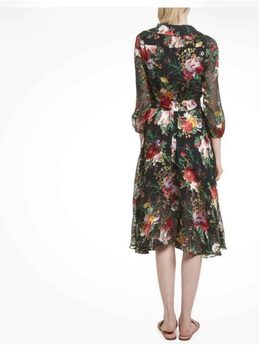 NWT Alice + Olivia Abney Black Floral Wrap Midi Dress Blooming Bouquet size 10 - Picture 15 of 16